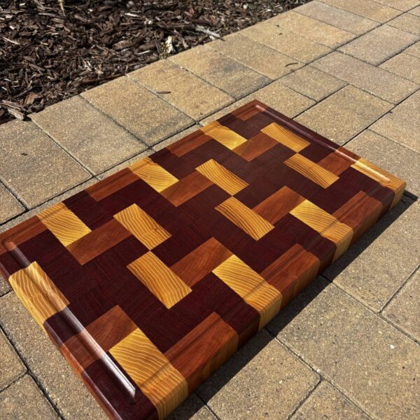Tri-Color Fall End Grain Cutting Board - L