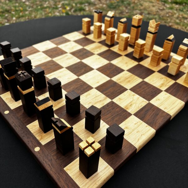 Peruvian Walnut / White Hard Maple Chess Set with Storage Box